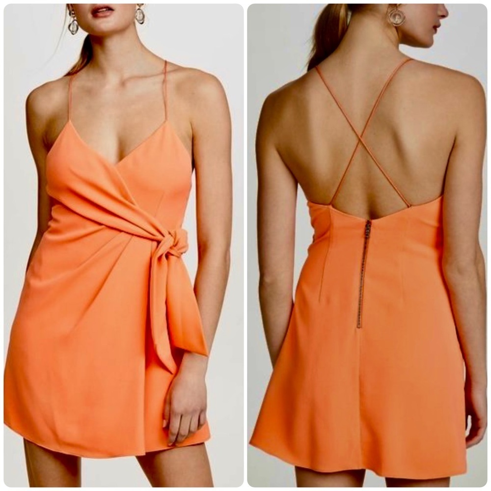 New! Alice + Olivia Katie Coral Tie Wrap Mini Dress 🧡 size 10 NWT! - Picture 2 of 14